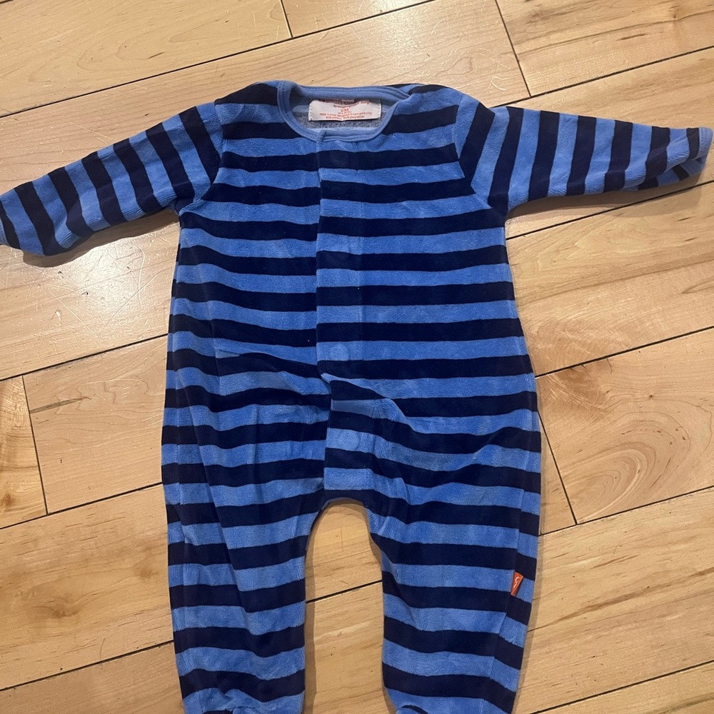 Magnetic Me Navy and Light Blue Striped Footie